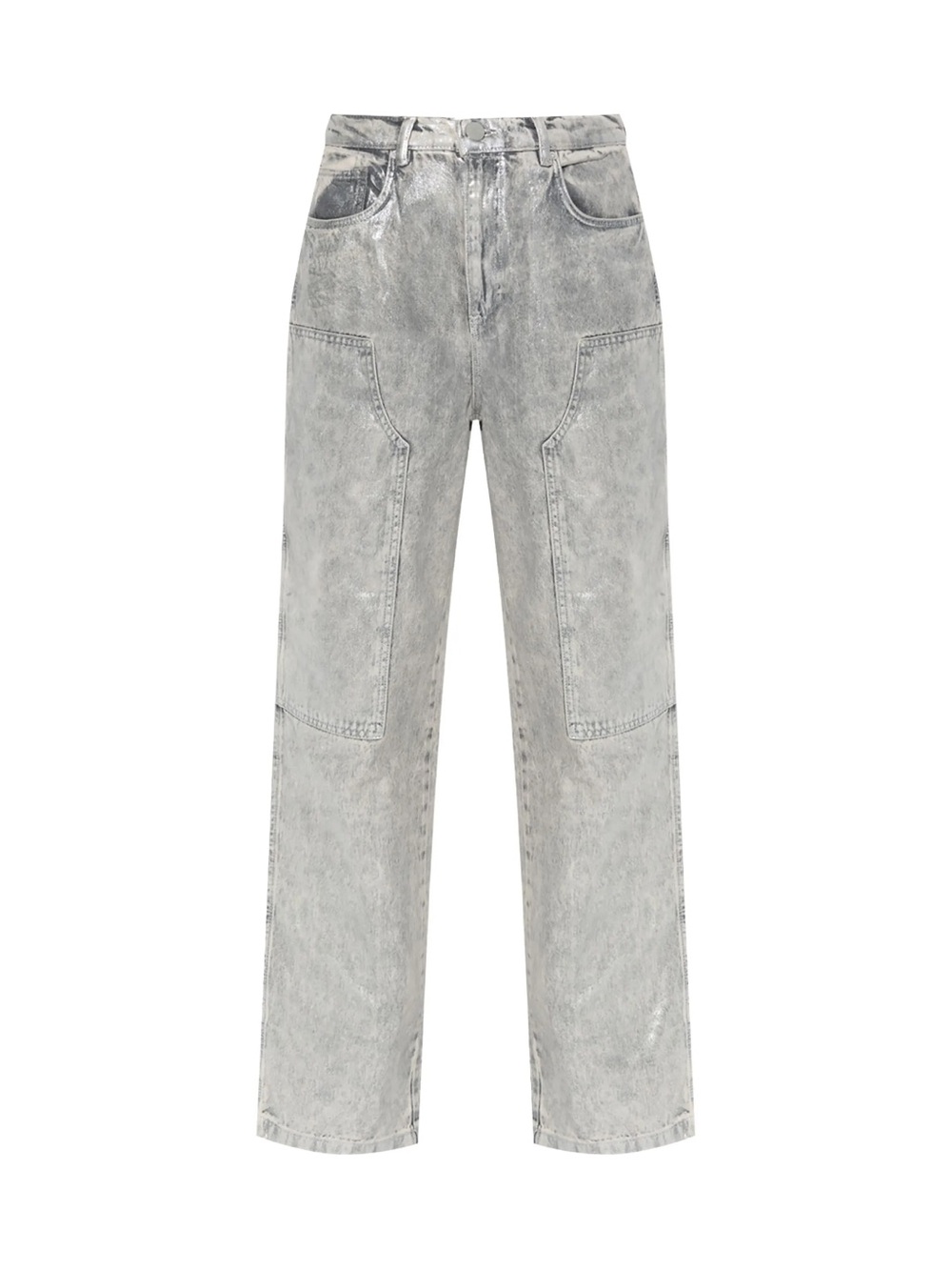 AllSaints Mia Cargo Carpenter Pants, Metallic Silver, size 25